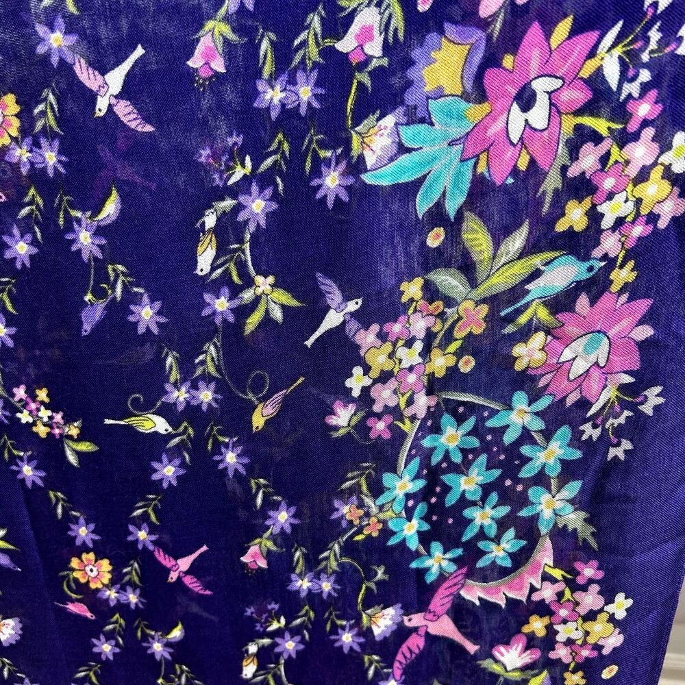 NWT Vera Bradley Purple Paisley Floral Scarf Fringe Rayon Bird Print Lightweight - Picture 13 of 17